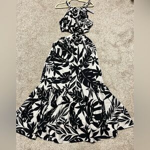 NWT Steve Madden Jules Ivory/Black Tropical Print Cutout Dress